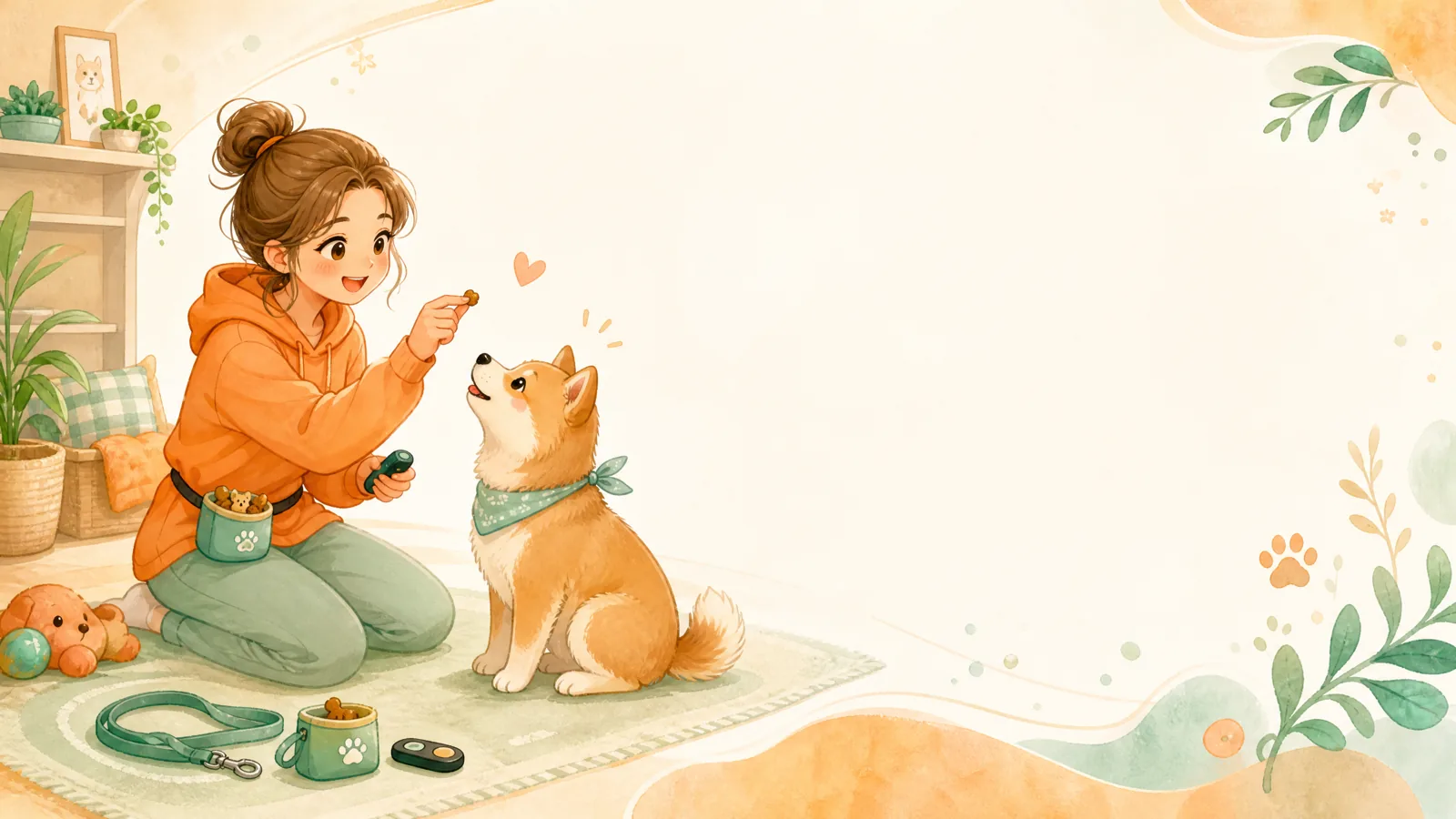 训练师用零食引导犬只完成基础动作的配图
